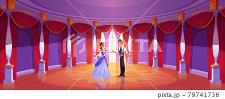 Prince and princess in royal castle ballroom 79741736