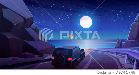 Night road trip by car, travel on jeep at highway 79741749