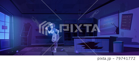 Woman ghost in old abandoned bakery shop at night 79741772