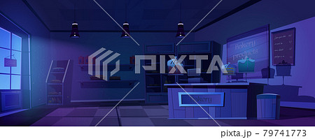 Bakery at night, empty dark bake house interior 79741773