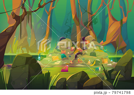 Nature pollution, trash on forest pond save planet 79741798