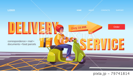 Delivery service banner with man on scooter Delivery service banner with man on scooter 79741814