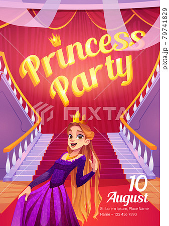 Princess party poster with cute girl in gold crown 79741829