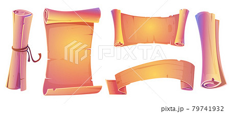 Cartoon parchment rolls, blank scrolls and banners 79741932