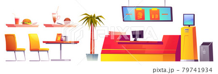 Food court interior furniture, stuff isolated set 79741934