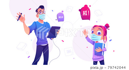 Man designer with tablet and cute little girl 79742044