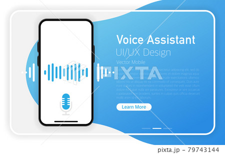 Voice assistant. Smartphone blank screen. Modern design. Device mockup. UI and UX design interface. Gradient background. Vector 79743144