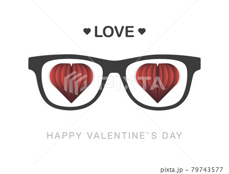 Happy Valentines Day vector design with 3d realistic paper hearts decorations in gray glasses on white background. Love. Vector illustration. 79743577