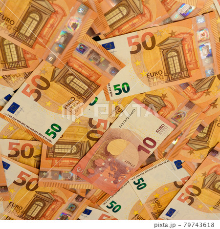 Texture of 50 euros, many identical bills that lie together. Texture of 50 euros, many identical bills that lie together. 79743618