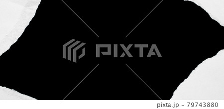 Poster paper texture. Old white torn paper texture isolated on black background. Abstract rip vintage sheet frame. Surface wallpaper backdrop placard empty space for text. 79743880