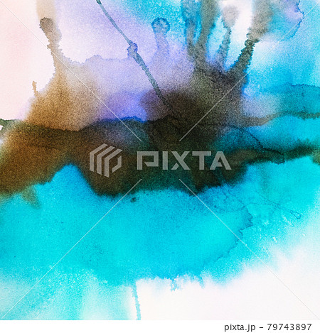 abstract painted blue and brown watercolour spots 79743897