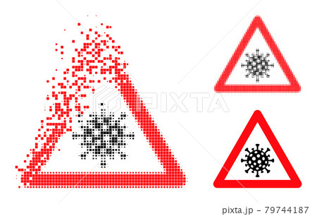 Damaged and Halftone Pixelated Viral Warning Glyph Damaged and Halftone Pixelated Viral Warning Glyph 79744187
