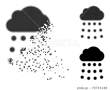 Decomposed and Halftone Pixelated Rain Cloud Icon Decomposed and Halftone Pixelated Rain Cloud Icon 79744188