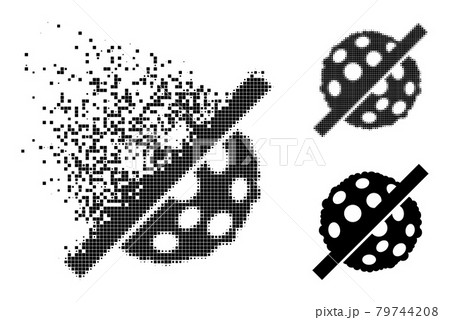 Fragmented and Halftone Dotted No Microbe Spore Icon 79744208