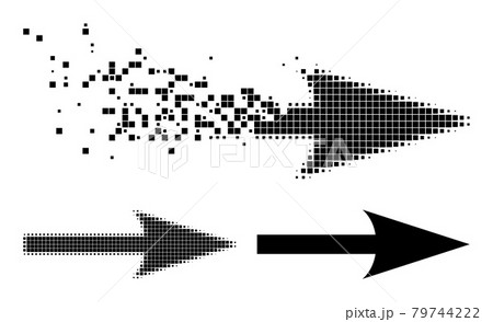 Fractured and Halftone Dot Sharp Arrow Right Glyph 79744222