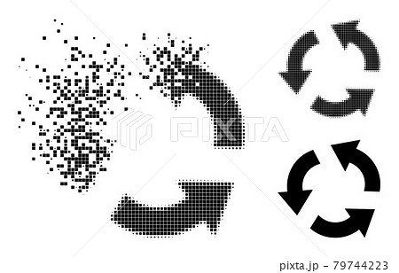 Broken and Halftone Pixelated Recycle Icon 79744223