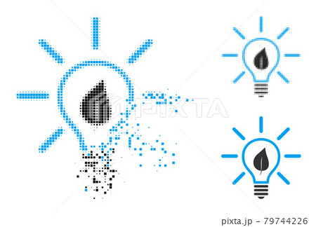 Fractured and Halftone Pixel Eco Light Bulb Glyph 79744226