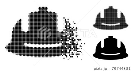 Dissolving and Halftone Pixelated Construction Helmet Icon 79744381