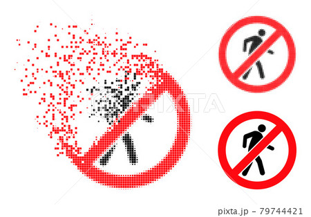 Fractured and Halftone Pixelated No Pedestrian Walking Glyph 79744421