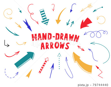 Hand drawn arrows. Vector arrows digital set in doodle school style pointers. Curved cartoon pointer arrows collection. Abstract set of arrows. Hand drawn arrows. Vector arrows digital set in doodle school style pointers. Curved cartoon pointer arrows collection. Abstract set of arrows. 79744440