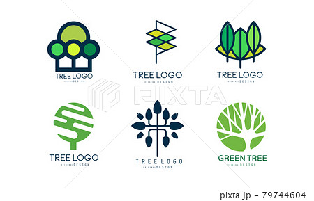 Green Tree Logo Design Set, Abstract Labels for Your Own Design Flat Vector Illustration 79744604
