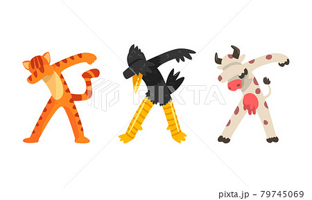 Animals Standing in Dub Dance Pose Set, Tiger, Crow, Cow Doing Dabbing Cartoon Vector Illustration 79745069