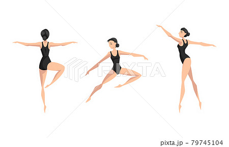 Girl Ballet Dancer Performing in Black Leotard Set, Beautiful Young Woman Ballet Dancer or Gymnast Character Cartoon Vector Illustration 79745104