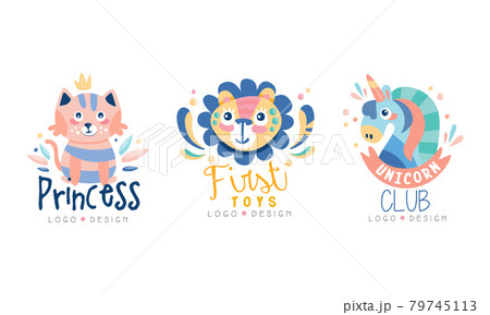 First Toys Creative Logo Design Set, Kids Club Brand Identity Badges Cartoon Vector Illustration 79745113