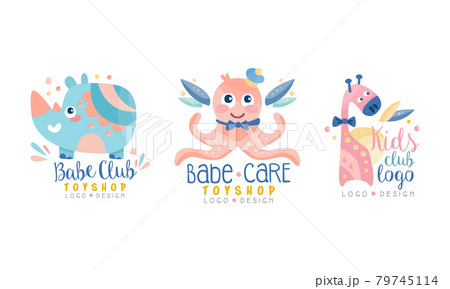 Baby Club, Toy Shop Creative Logo Design Set, Babe Care Identity Badges Cartoon Vector Illustration 79745114