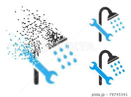 Destructed and Halftone Dot Shower Plumbing Icon Destructed and Halftone Dot Shower Plumbing Icon 79745341
