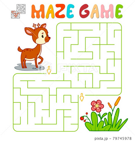 Maze puzzle game for children. Maze or labyrinth game with deer. 79745978