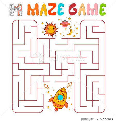 Maze puzzle game for children. Maze or labyrinth game with rocket. Maze puzzle game for children. Maze or labyrinth game with rocket. 79745983