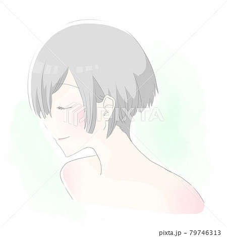 女性の横顔 アニメ風 ショートヘアのイラスト素材