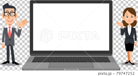 引導您使用空白屏幕的筆記本電腦的商務人士 79747252