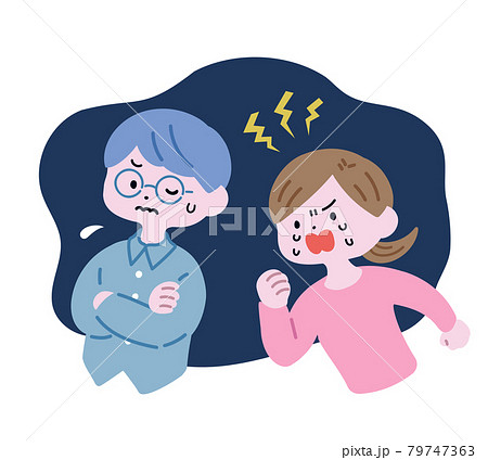 ヒステリックな妻とたじたじな夫　背景有 79747363