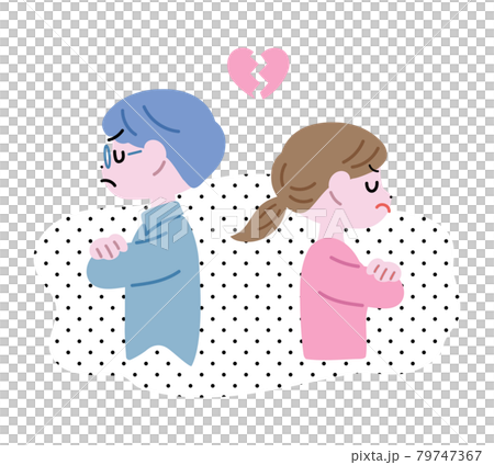 喧嘩してお互い距離を取る若い夫婦　ドット背景 79747367