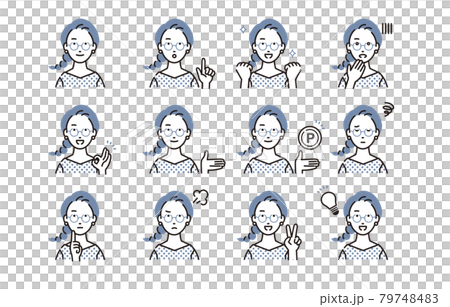 人物 メガネ女性表情セット 人物 メガネ女性表情セット 79748483