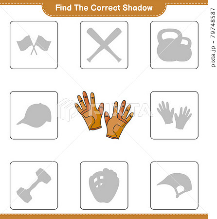 Find the correct shadow. Find and match the correct shadow of Golf Gloves. Educational children game, printable worksheet, vector illustration Find the correct shadow. Find and match the correct shadow of Golf Gloves. Educational children game, printable worksheet, vector illustration 79748587