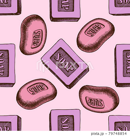 Seamless pattern with hand drawn colored soap 79748854