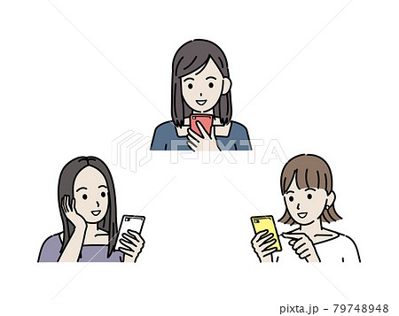 連絡を取る スマホでやり取りする 若い女性達 友達 若者 笑顔 携帯電話 