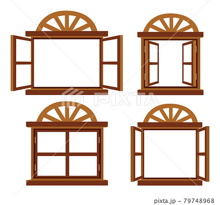 窓枠セット 茶色 のイラスト素材