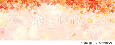 紅葉と水辺の横長背景イラスト 79749059