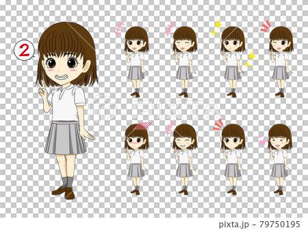 Two-finger piece girl facial expression difference 79750195
