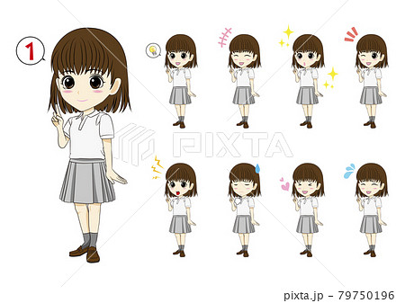 1本指 指示 女の子 表情差分のイラスト素材 1本指 指示 女の子 表情差分のイラスト素材