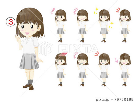 3本指 女の子 表情差分のイラスト素材