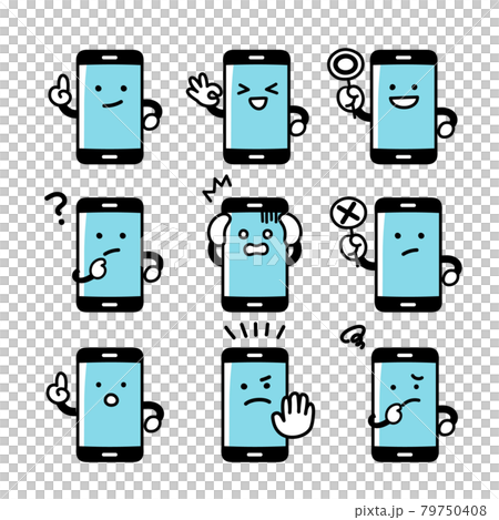 スマホのキャラクターの喜怒哀楽に関する表情セット 79750408