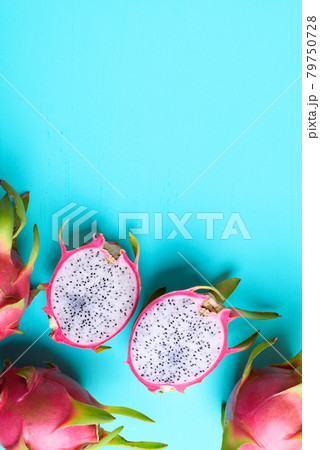 Dragon fruit or pitaya on color background with copy space, Tropical fruit 79750728