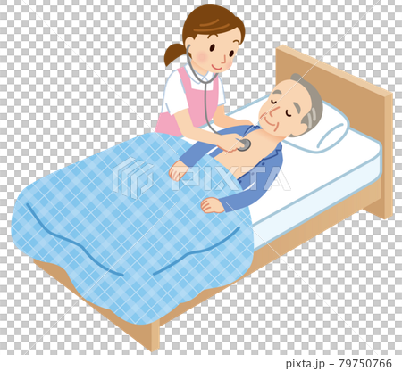 高齢者と介護士　聴診器 79750766