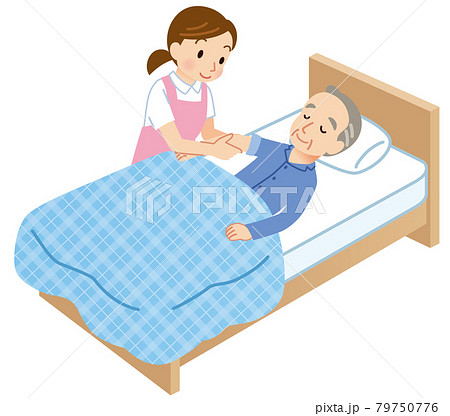 高齢者と介護士　健康状態の確認 79750776
