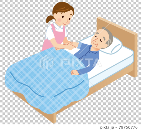 高齢者と介護士　健康状態の確認 79750776